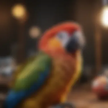 Parrot Grooming with Preening Toy Close-up of a parrot grooming its feathers with a toy