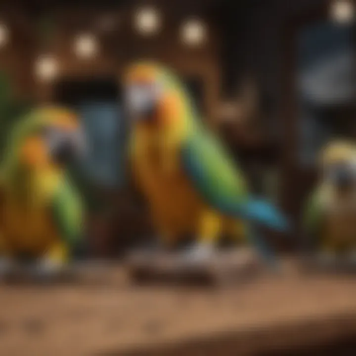 Selection of various parrot preening toys on display