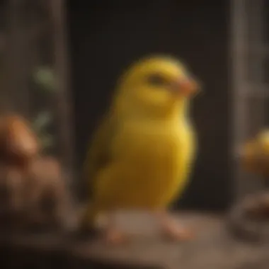 A cheerful canary singing in its cozy cage, highlighting its joyful personality.