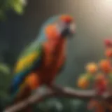 A vibrant parrot perched on a branch, showcasing its colorful feathers.