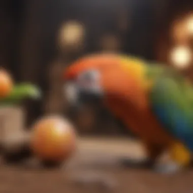 Durable Chew Toy for Parrots A safe and durable chew toy for parrots in a natural setting.