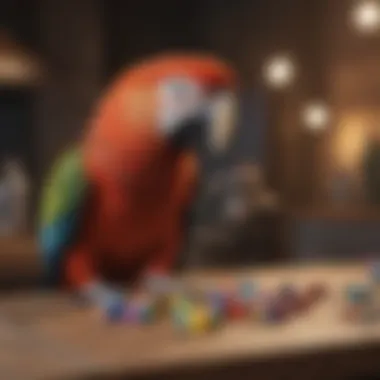Parrot Playing with a Puzzle Toy Parrot engaging with a puzzle toy, showcasing mental stimulation.