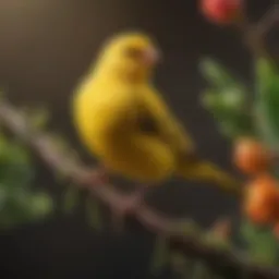 A vibrant canary perched on a branch showcasing its colorful plumage.