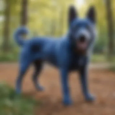 An adorable blue dog playing in a park, embodying joy and energy.