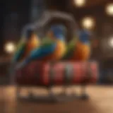 A beautifully designed bird carrier showcasing vibrant colors and ample ventilation.