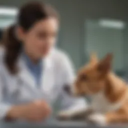 Dr. Sharman engaging with a dog during a veterinary check-up