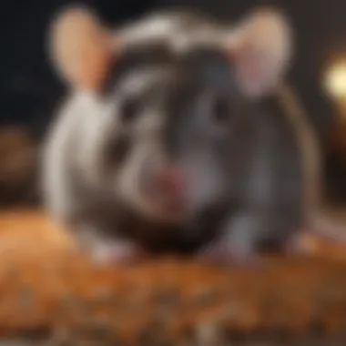 Commercial Diet for Pet Rats A close-up of a rat enjoying a commercial pellet diet