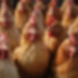 A vibrant display of various chicken breeds showcasing their unique colors and feather patterns.