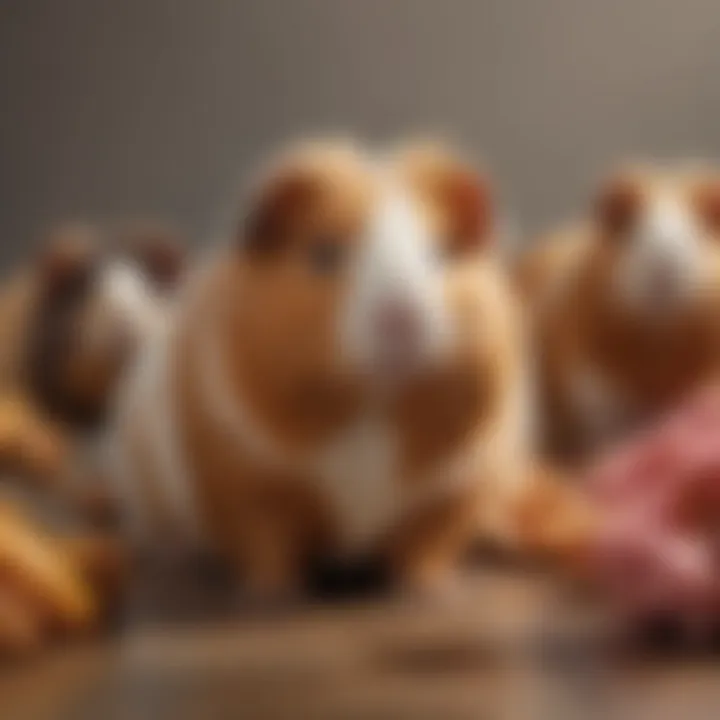 A group of various guinea pig breeds showcasing their unique fur patterns and colors.