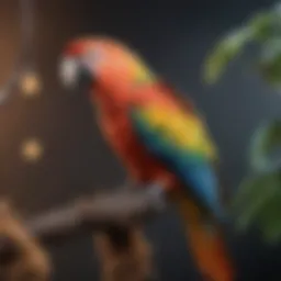 A vibrant parrot perched on a branch showcasing its colorful plumage