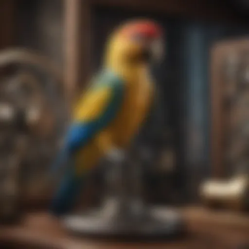 A vintage mechanical parrot on display