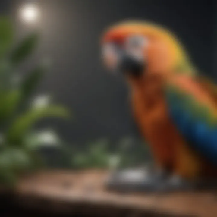 Illustration of a captive parrot in a well-maintained environment