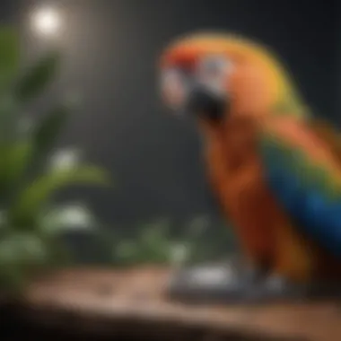 Captive Parrot in a Nurtured Setting Illustration of a captive parrot in a well-maintained environment