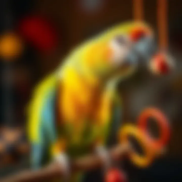 Parrot Engaged in Interactive Play Parrot showcasing mental stimulation through interactive toys