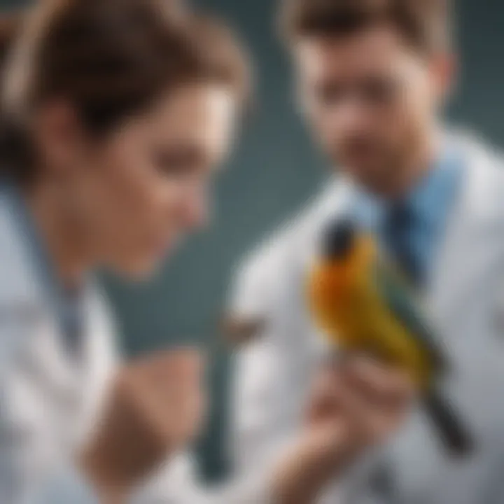 Veterinarian examining a bird in a clinical setting