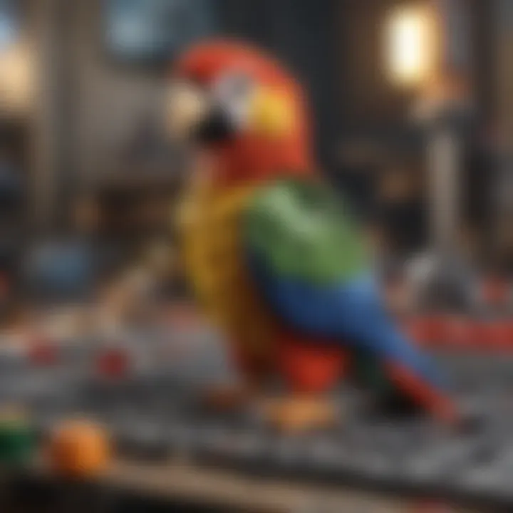 A close-up view of the assembly of the Parrot LEGO set