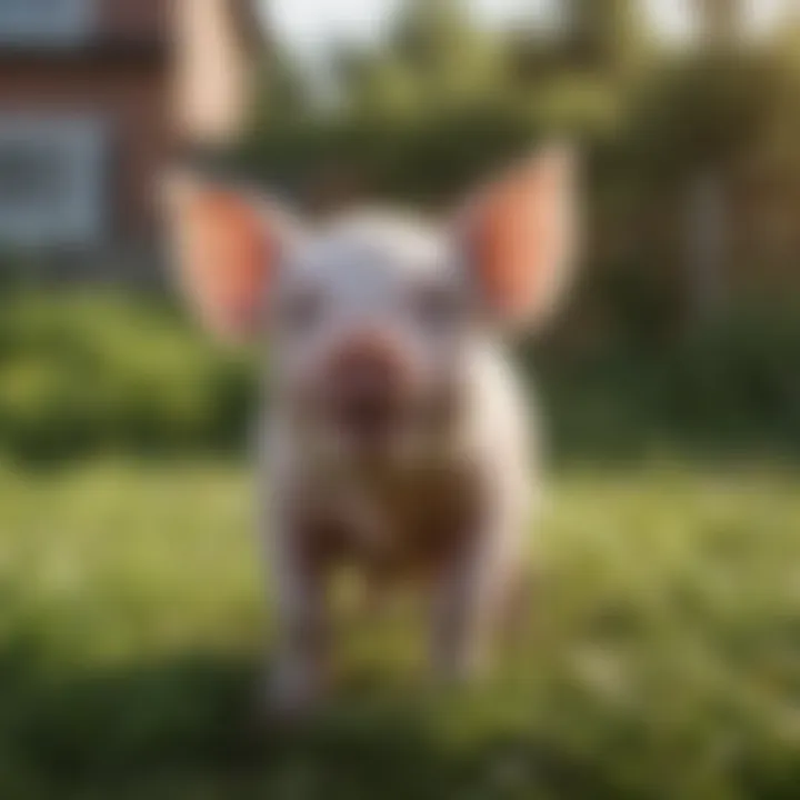 Playful piglet in a grassy yard