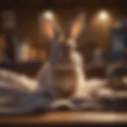 A cozy bunny pen setup with toys and bedding