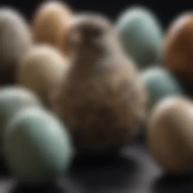 Educational Display of Fake Finch Eggs An educational setup showcasing various fake finch eggs