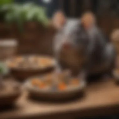 Different types of rat food arranged in bowls