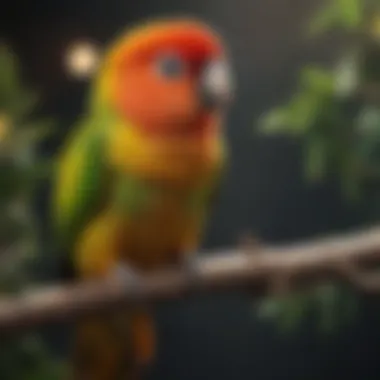 A vibrant conure perched on a branch