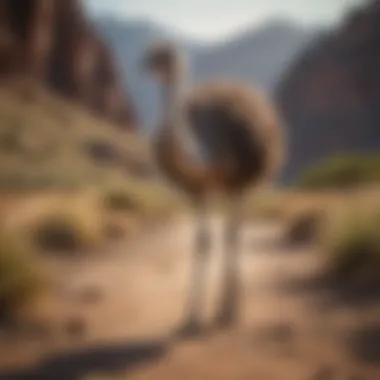 An ostrich gracefully walking through its natural habitat, highlighting its unique features.
