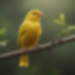 A vibrant yellow canary perched on a branch, showcasing its bright feathers.