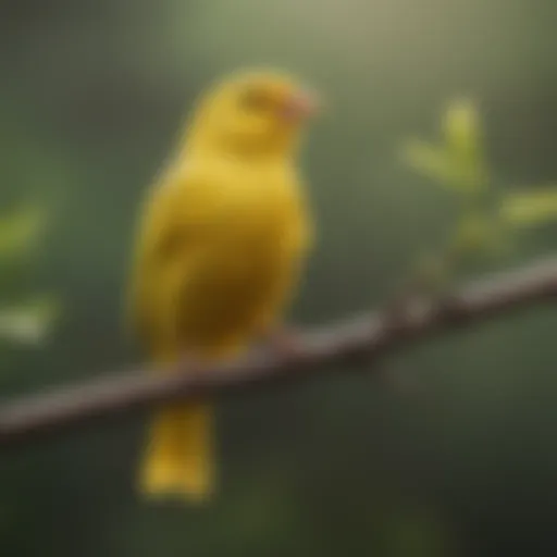 A vibrant yellow canary perched on a branch, showcasing its bright feathers.