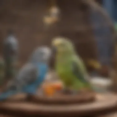 A cozy cage setup with toys and perches for budgies