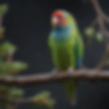 A colorful parakeet perched on a branch