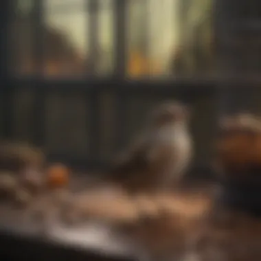 A Harmonious Environment for Small Birds A serene setting with multiple small birds in a cage