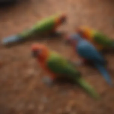 Parrots of Different Species Enjoying Tops Pellets Variety of parrot species enjoying Tops pellets