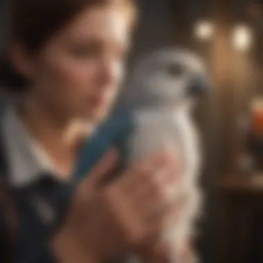 Caring for Your Bird's Feathers Pet bird receiving feather care from its owner