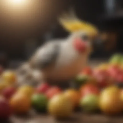 Colorful variety of fruits for cockatiels