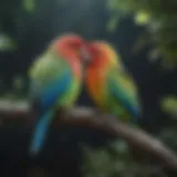 Colorful lovebirds perched on a branch