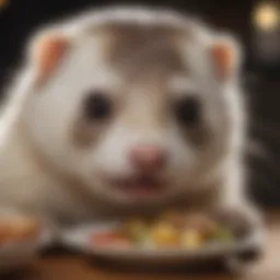 Close-up of a healthy ferret enjoying a balanced meal