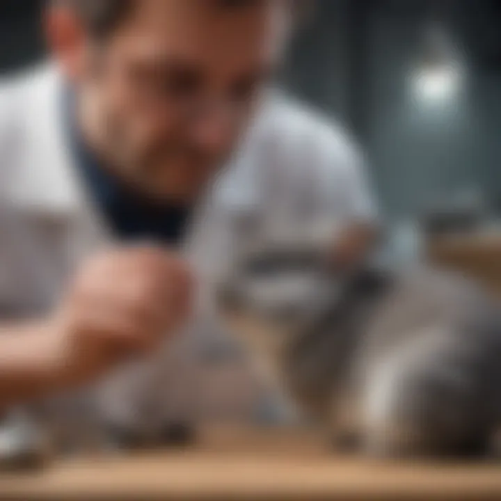 Veterinarian examining a chinchilla with care