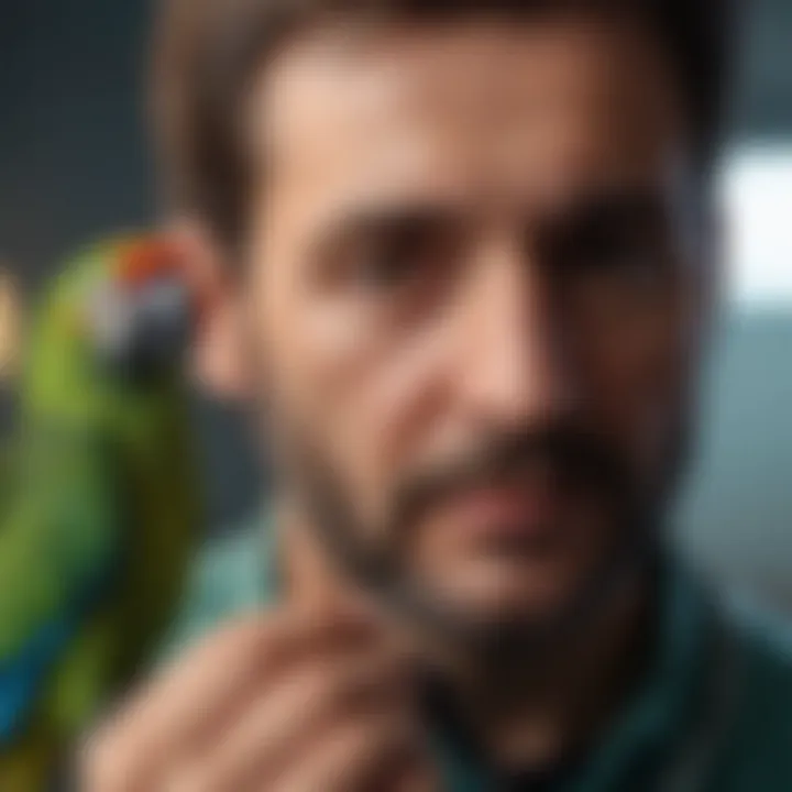 A veterinarian examining a parrot with a stethoscope