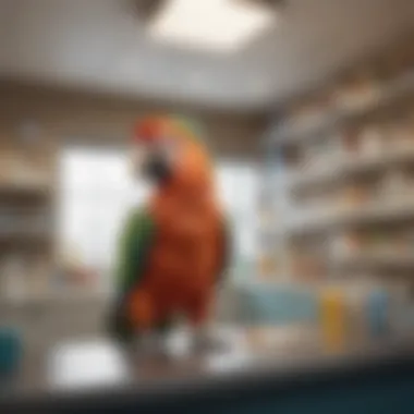 A well-organized avian clinic interior filled with bird care supplies and equipment.