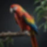 A vibrant parrot perched on a branch, showcasing its feathers
