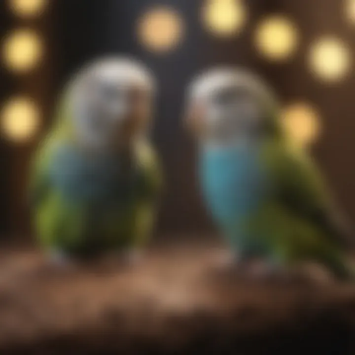 A group of budgies interacting playfully