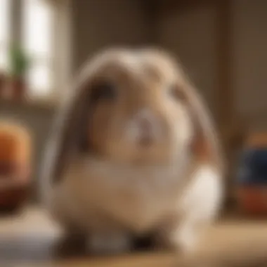 A beautiful Holland Lop rabbit showcasing its distinctive floppy ears and compact body.
