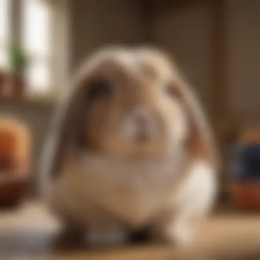 A beautiful Holland Lop rabbit showcasing its distinctive floppy ears and compact body.