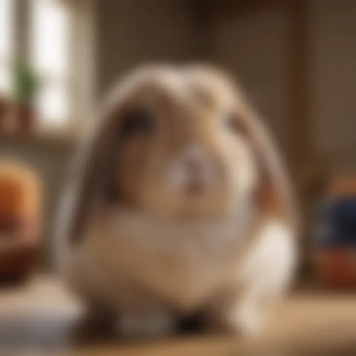 A beautiful Holland Lop rabbit showcasing its distinctive floppy ears and compact body.