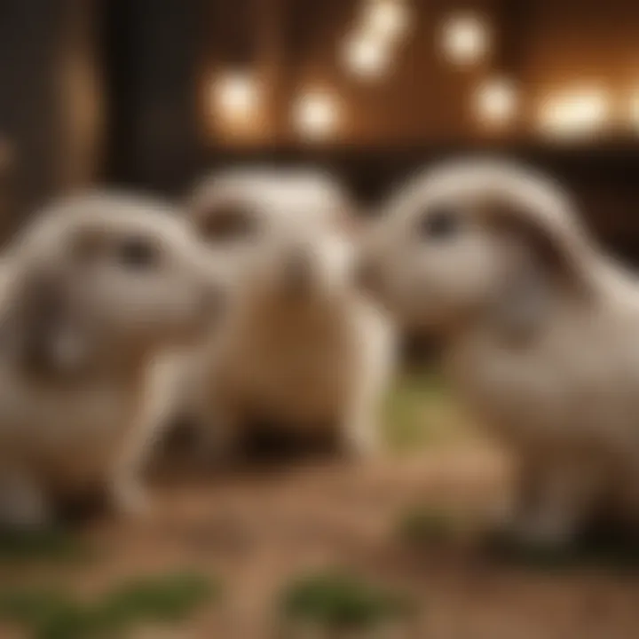 A group of Holland Lops interacting in a playful and social environment.