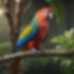 A colorful parrot perched on a branch, symbolizing the beauty of adopting birds.