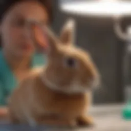 Rabbit being examined by a veterinarian