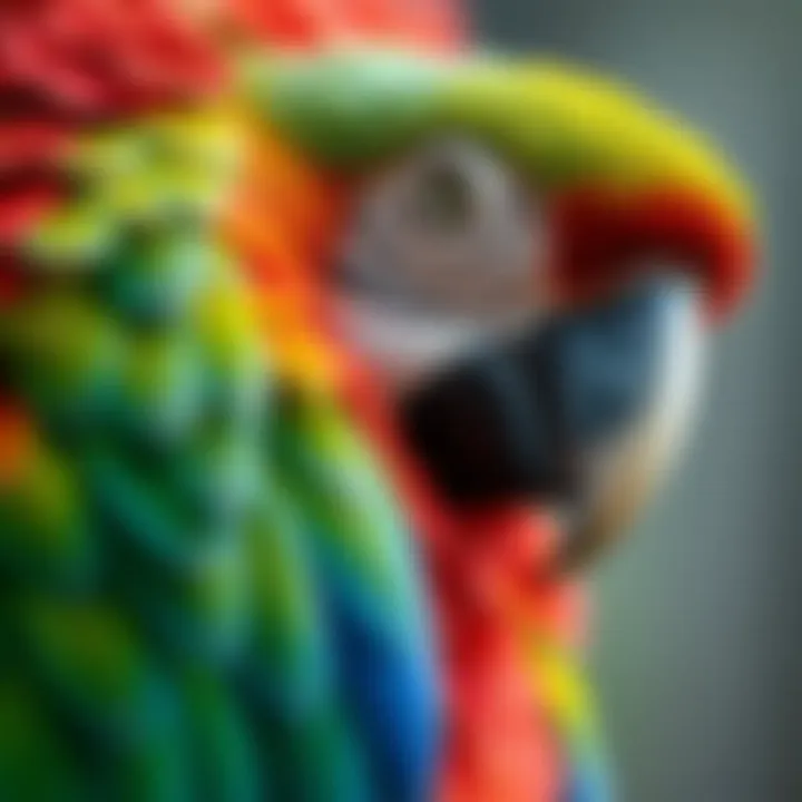 A close-up of a healthy macaw's feathers, highlighting their texture