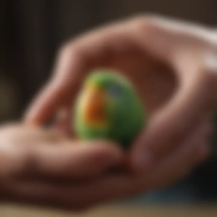 Hand holding a parrot egg with care