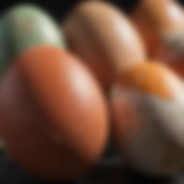 Close-up of parrot eggs on a soft substrate